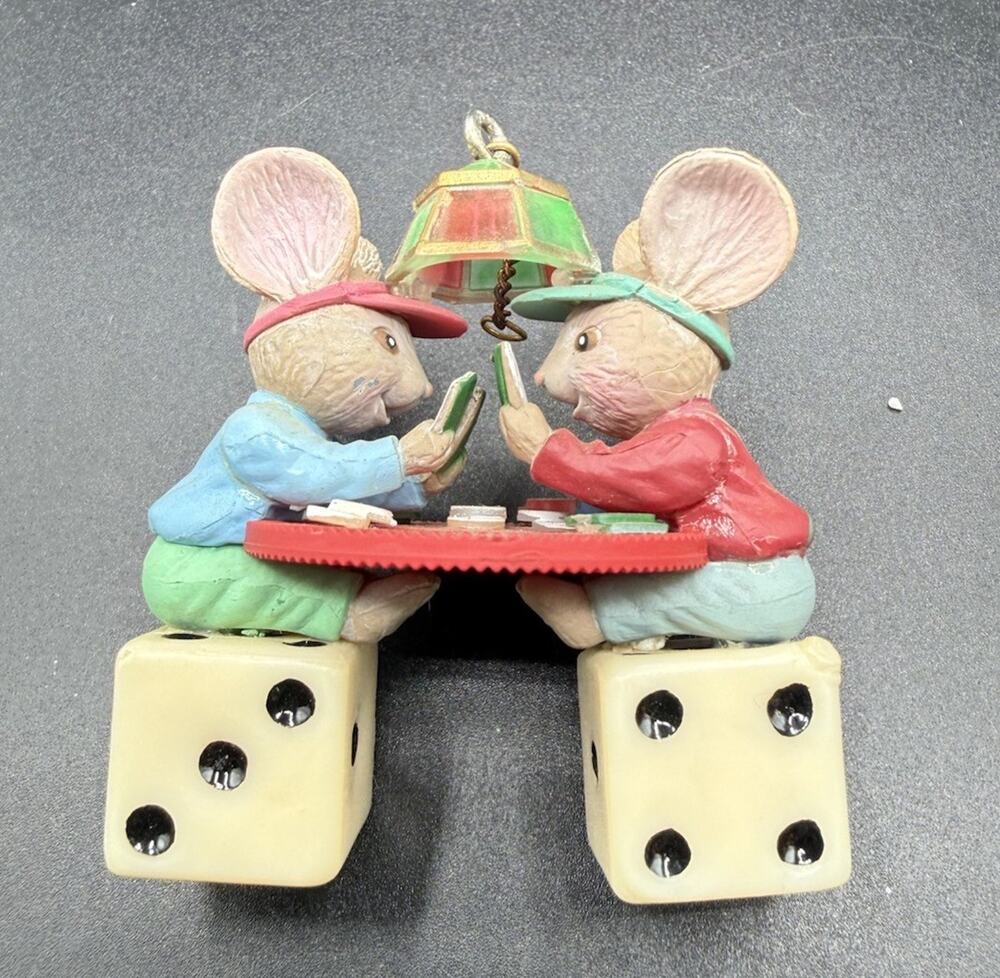 Enesco 1989 FULL HOUSE MOUSE First in CASINO CHRISTMAS Series No Box -LO20